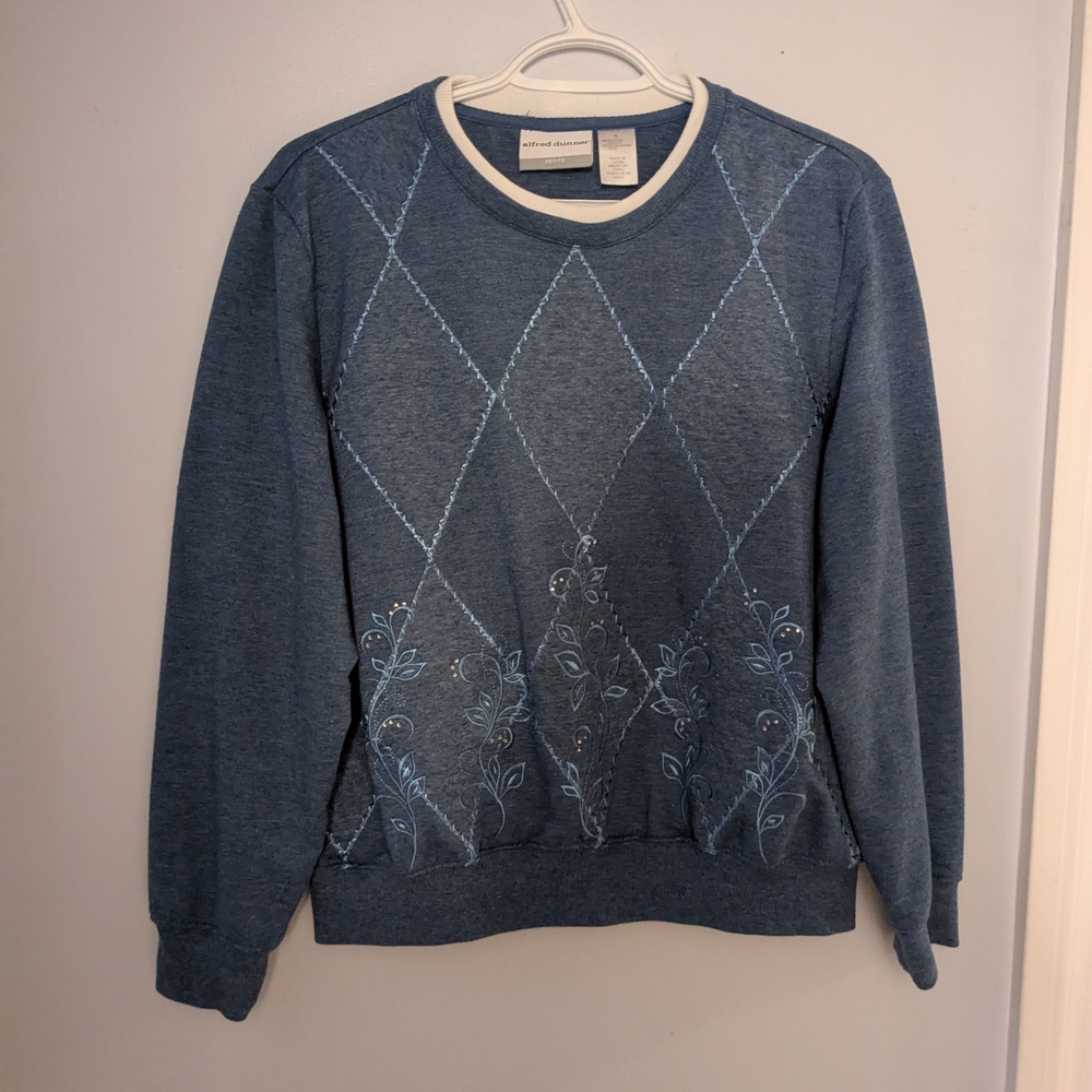 Alfred Dunner Blue Sweatshirt with Argyle Pattern